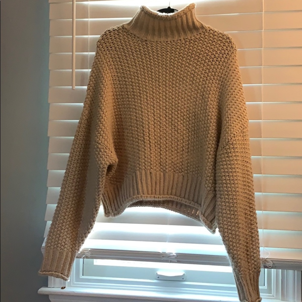 Cable Beige Turtleneck Sweater